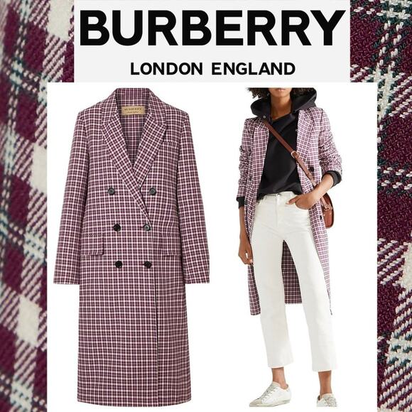 $3,490 BURBERRY NWT Authentic Purple Plaid Stripe Jacket Trench Coat – Size 10 - Picture 2 of 16